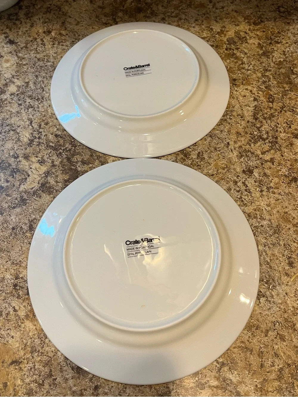 Crate&Barrel Roulette Blue Banded White 8” Plates with Navy Rim - Set of 2